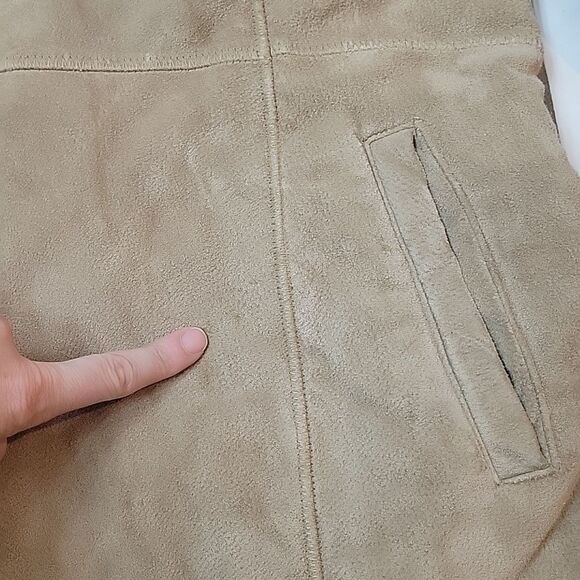 EMC Women's tan 100% leather faux fur lined jacked size XL hooded - Picture 11 of 11